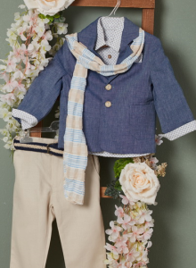 Bαπτιστικά ρούχα αγόρι κοστουμι γιλεκο Μάκης Τσέλιος μπλέ