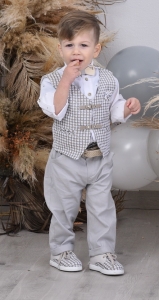 Bαπτιστικά ρούχα αγόρι κοστουμι γιλεκο Μάκης Τσέλιος Makis Tselios μπεζ