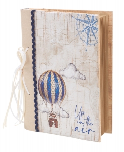 βιβλιο ευχων wishbook ευχολόγιο βαπτισης ξύλινο για αγορι κοριτσι  θεμα βαπτισης vintage αερόστατο