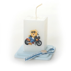 Μπομπονιέρα βάπτισης κερί βαση royal polo bear αρκουδάκι μηχανή