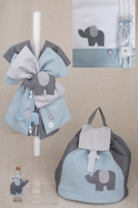 σετ βαπτισης αγορι τσαντα back pack θεμα βαπτισης ζωα της ζουγκλας σιελ γκρί ελεφαντακι