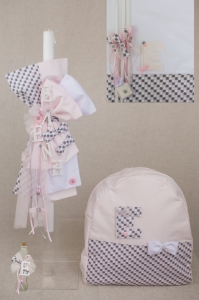 σετ βαπτισης για κοριτσι με τσαντα σχολικη back pack λαμπαδα και ονομα