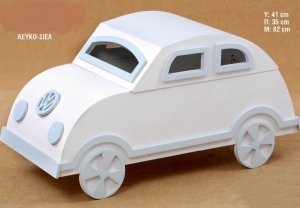 Σέτ βαπτισης αγόρι ξύλινη κούτα αυτοκίνητο beetle σκαραβαίος λευκό σιέλ