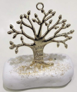Μπομπονιέρα γάμου βάπτισης μεταλλικό χρυσό βότσαλο δεντρό ζωής με ευχές κίτρινο χρυσό
