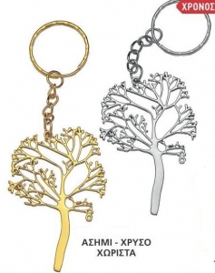 μπομπονιερα βάπτισης  μπρελοκ μεταλλικο χρυσο και ασημι δέντρο ζωής