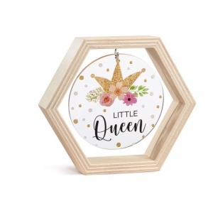Μπομπονιέρα βάπτισης ξύλινο καδράκι little queen κορώνα