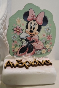 Μπομπονιέρα βάπτισης βότσαλο ξύλινο minnie μίνυ disney