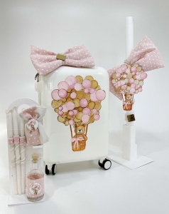 Σέτ βαπτισης κορίτσι Ελενα Μανάκου τρολεϋ Pink Balloon Bear αρκουδάκι με μπαλόνια