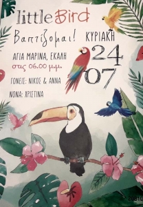 προσκλητηριο βαπτισης για αγόρι θέμα βάπτισης tropical toucan παπαγάλος