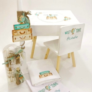 Σέτ βαπτισης αγόρι Ελενα Μανάκου θρανιο round the world ταξίδι βαλίτσες