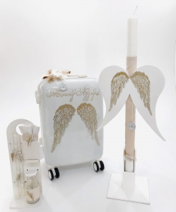 Σέτ βαπτισης κορίτσι Ελενα Μανάκου τρολεϋ Gold Wings Φτερά Αγγέλου