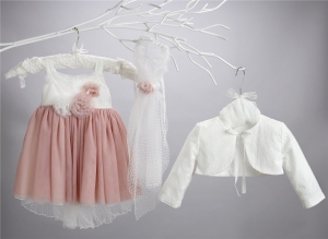 Βαπτιστικά ρούχα  για κορίτσι new life ρομαντικό χειροποίητο φόρεμα τούλι σάπιο μήλο και ζακετάκι