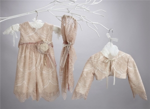Βαπτιστικά ρούχα  για κορίτσι new life ρομαντικό χειροποίητο φόρεμα σάπιο μήλο παντελόνα και ζακετάκι δαντέλλα