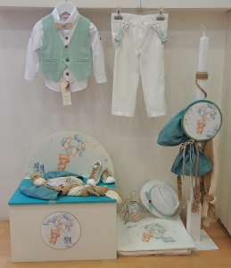 βαπτιστικά ρουχα αγορι new life μεντα αρκουδακι μπαλονια