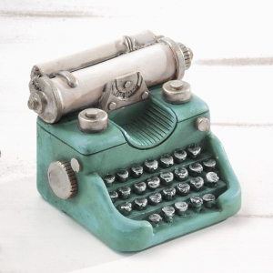 μπομπονιέρα βάπτισης κουμπαράς Vintage πολυεστερικός  σε σχήμα γραφομηχανή βεραμάν