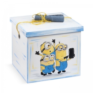 Κουτί βάπτισης για αγόρι ξύλινος κύβος Minions