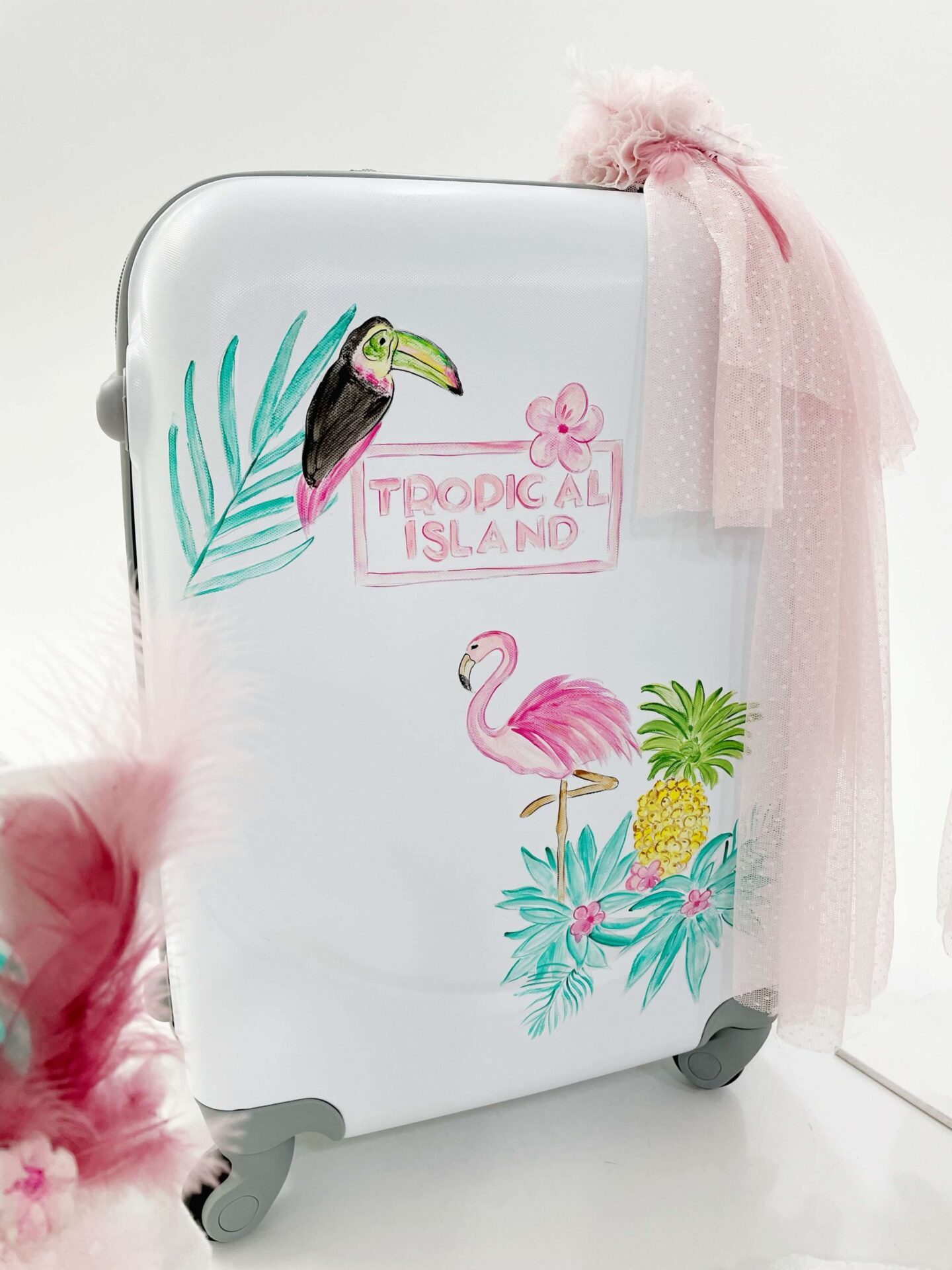 Σέτ βαπτισης κορίτσι Ελενα Μανάκου τρολεϋ Tropical Island Flamingo Φλαμίνγκο
